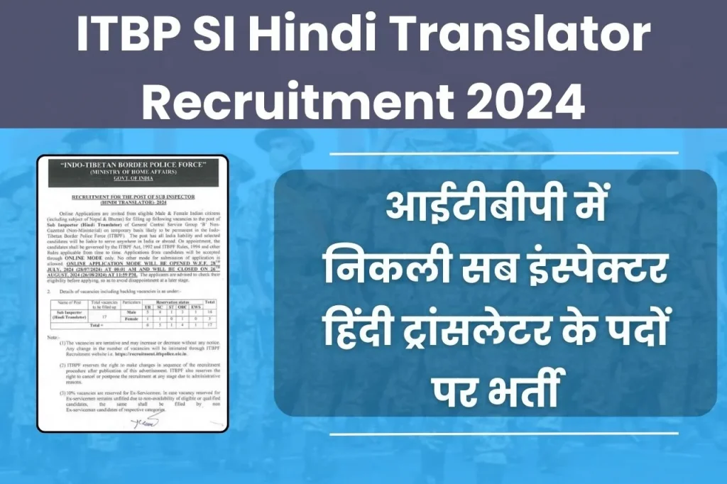 ITBP SI Hindi Translator Recruitment 2024