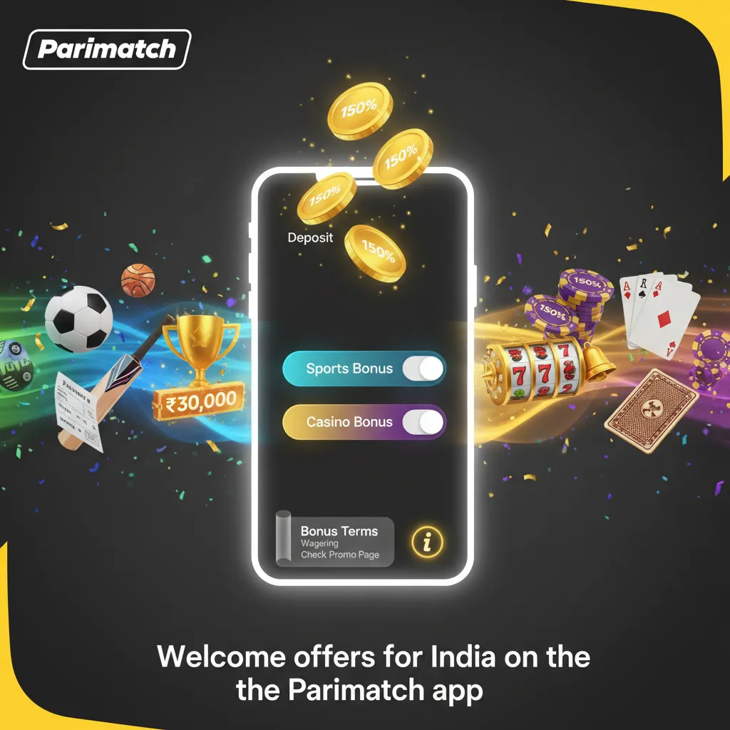Parimatch app India welcome offers: 150% up to ₹30,000 for Sports or 100% up to ₹50,000 for Casino